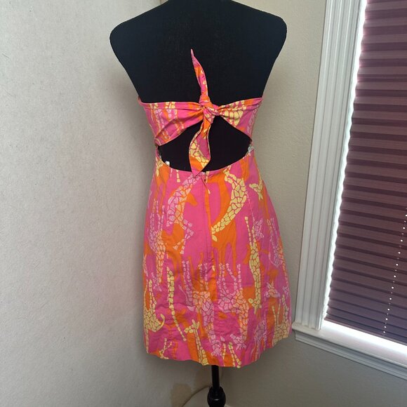 Lilly Pulitzer Dress Womens 4 Giraffe Print Pink Yellow Orange mini strapless - Picture 6 of 8